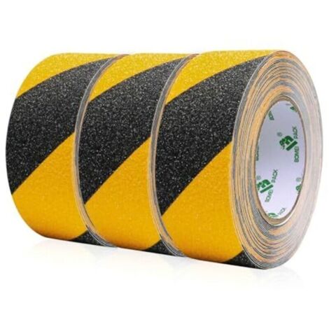 Bardusch-Lot de 3 rouleaux de ruban antidérapant noir et jaune pour escaliers, 5 cm x 10 m, ruban adhésif antidérapant haute adhérence, ruban adhésif antidérapant pour escaliers (1/4)