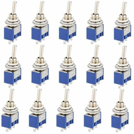 Bardusch-15 Pièce Mini Interrupteur à Bascule, AC 125V 6A ON-OFF 3 Broches 2 Position SPDT Interrupteur a Bascule Autobloquant pour Pièces D'auto Bleu (1/4)