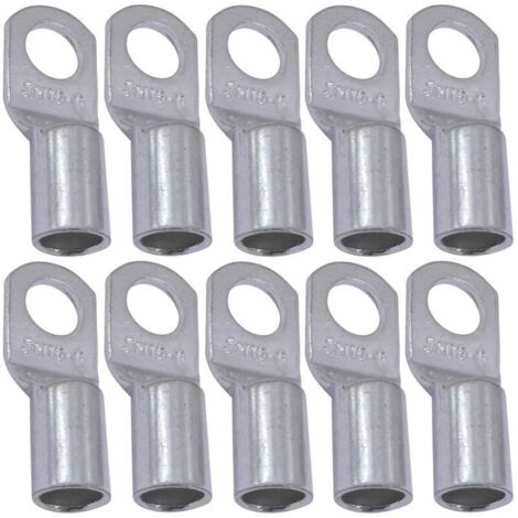 Bardusch-Lot de 10 Cosses Electriques à Oeillet Tubulaire - Oeil - Ø6mm - Non Isolées - pour Conducteur 16mm² - Connecteur de Fil Electrique - Serrage - Couleur Argent (1/3)