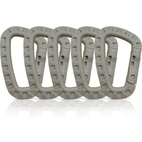 Bardusch-Lot de 5 mousquetons, Mousqueton Plastique, Mousqueton Tactique, Mousqueton Militaire, Mousquetons en Plastique Dur de qualité supérieure, Robustes, Forme en D multifonctionnelle (1/4)