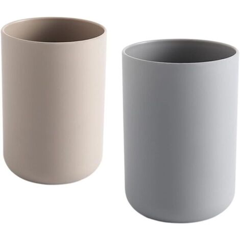 Bardusch-Gobelets à Dents 2 pièces, Porte-brosses à Dents de Salle de Bain, Tasse, Plastique Coupe 300ml (Marron et Gris) (1/4)