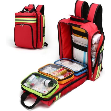 Bardusch Sac à dos de premiers secours vide – imperméable, résistant, ajustable, respirant, pour les voyages, la maison, la voiture, le travail et les activités de plein air, rouge, 45 x 15 x 35 cm (1/5)