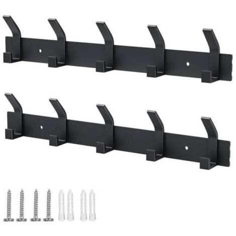 Bardusch Porte Manteau Mural, 2 Pièces Porte Manteau 5 Crochets, Patere Murale, Porte Manteau Mural Sans Perçage, Crochet Porte Manteau Mural Pour Cuisine, Salle de Bain et Chambre (Noir) (1/5)