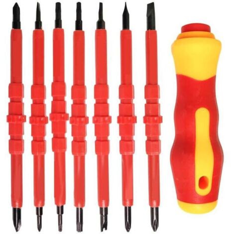 Bardusch Jeu de tournevis d'électricien isolés 7 pièces Kit d'outils de réparation d'électricien multifonction 14 en 1 interchangeable en alliage (1/3)