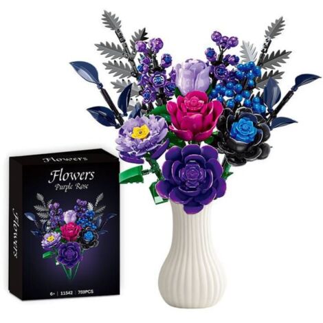Bardusch Ensemble de construction de roses violettes - convient aux adultes et aux femmes - idéal pour Halloween, Noël et autres fêtes fleurs et décorations artificielles. (Vase non inclus) (1/5)