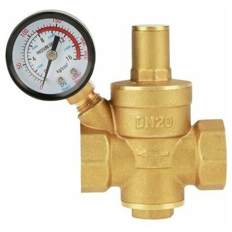 Réducteur de pression d'eau en laiton, réducteur de régulateur de pression d'eau réglable en laiton DN20 avec manomètre (1/5)