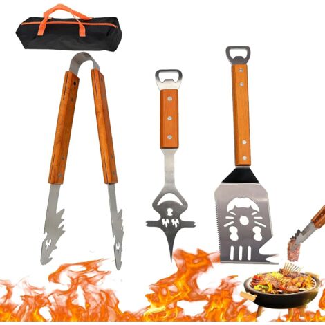 Bardusch-Ensemble d'Ustensiles de Barbecue Extra Longs, Accessoires de Gril en Acier INOX avec Poignée en Bois, pour Barbecue et Gril Extérieur, (1/5)