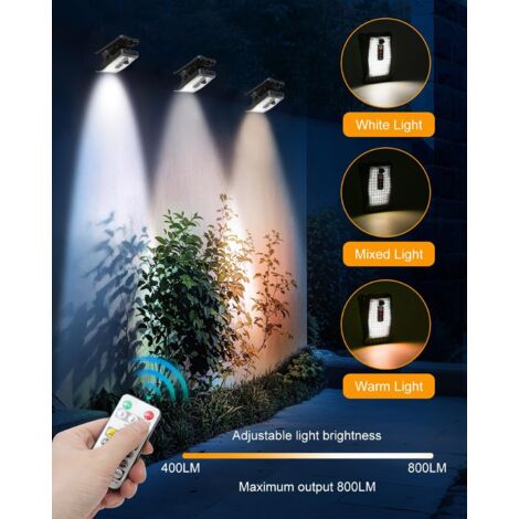 Bardusch-2 lampes solaires pour extérieur, solaires avec clip avec détecteur de mouvement, 70 LED, 3 températures de couleur, télécommande
