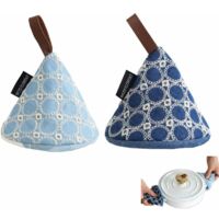 2PCS Mini Gant de Four Bleu Broderie à la Main Petit Gants de Cuisine Résistant à Chaleur Gants de Barbecue Coton Doublure Manique de Cuisine Oven Gloves pour Gril, Cuisine, Cuire, Micro-Ondes