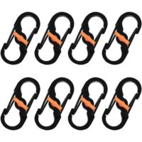 8 Pièces S Mousquetons Crochet Mousqueton Mousqueton en Métal Mini Mousqueton Forme S Mousquetons S Bague Mousqueton Noir en Acier Inoxydable pour Voyages Camping Randonnée Pêche