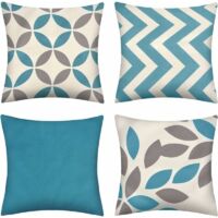 Bardusch-Housses de Coussin, Taie d'oreiller Décoratif en Lin de Coton Géométrie Moderne avec Fermeture Glissière Invisible, Lot de 4 Housses de Coussin pour Canapé Chaise de Salon, 45 x 45 cm (Bleu)