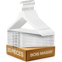Bardusch - TCJMAY SARL-Lot 20 cintres bois blanc, barre pantalon, crochet 360°