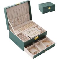 Bardusch-Boîte à Bijoux pour Femme 2 Couches Rangement Bijoux Verrouillable avec Clé en Cuir Imperméable pour Filles Femmes Colliers Montres