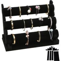 Bardusch Présentoir à bracelets en velours avec 3 étages amovibles : présentoir noir pour bracelets et bijoux pour femmes et filles, porte-bijoux en velours, porte-bijoux pour bracelet, collier et