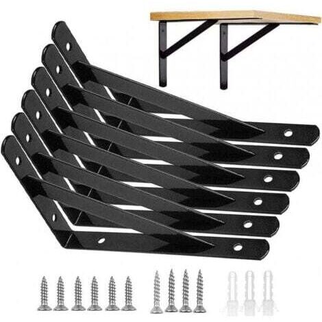 Equerres Etageres Murale, 6 Packs Supports querre D'onagre Fixation, 15 9.5 CM Cadre Flottant de Supports Triangulaires de 90 Degrs en Mtal Charge Lourde, Noir (1/4)