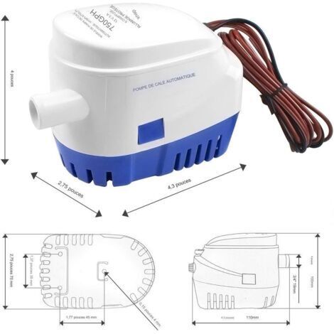 Pompe De Cale Automatique Sahara 1100 12V – Flotteur Intégré, Moteur Inondable, Acier Inox, Refoulement 4164 L/h, Pour Bateaux Et Yachts