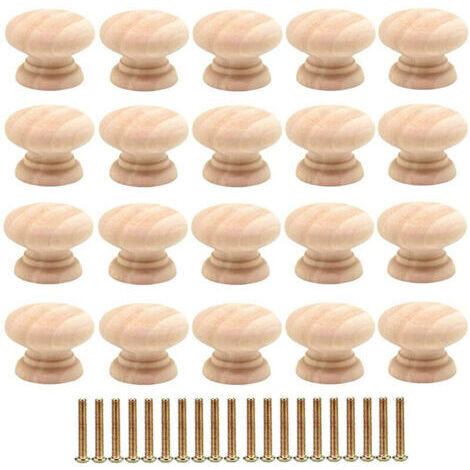 Lot de 20 Boutons de Tiroir Ronds de 35mm en Bois - Poignées pour Portes d'Armoires avec Vis (1/5)
