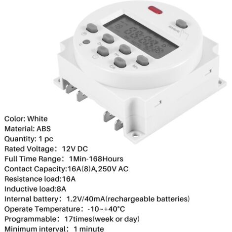New LCD Digital Control Power Programmable Timer DC 12V 16A Time Relay ...