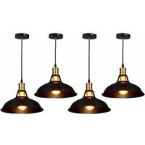 Juego de 4 lámparas de araña colgantes industriales, lámpara de techo Retro, accesorio de iluminación de pantalla de Metal de hierro, 27cm, color negro (1/5)