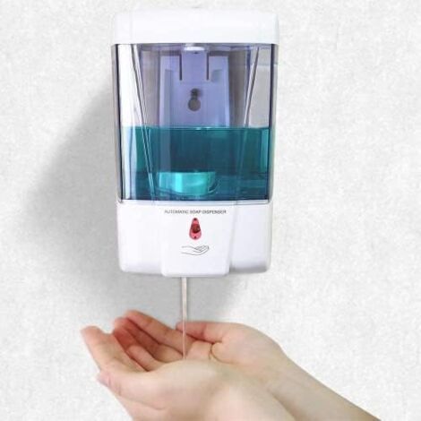Distributeur de savon automatique, 700ML, détecteur infrarouge, distributeur de savon mural sans contact pour la salle de bain, la cuisine, l'hôtel, le restaurant, alimenté par une batterie sèche (non (1/5)