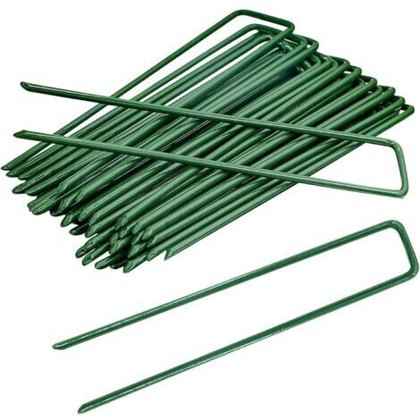Lot de 50 Piquets de Jardin, Piquet Jardin de Fixation en Acier Galvanisé Goupilles de Jardin en Forme de U, Piquets de Tente Anti- pour Fixer Le Tissu de Mauvaises Herbes, Les Feuilles de Sol (1/5)