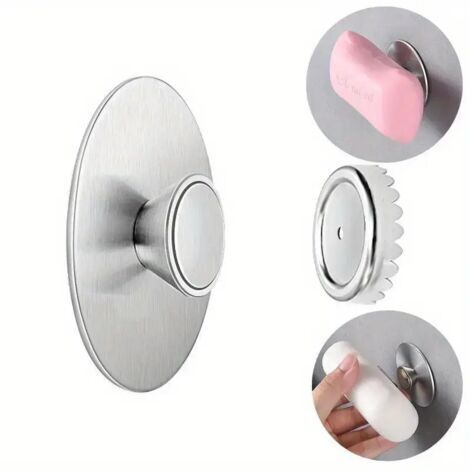 Porte-savon mural 2 pièces, porte-savon à ventouse magnétique en acier inoxydable, étagère à savon murale, support de rangement de savon simple pour salle de bain à domicile, accessoires de salle de b (1/5)