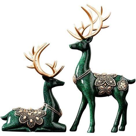 Statues pour la décoration intérieure Figurines Sculptures Moderne 11.4 Grand Cerf Décorations Table centrale Salon Résine 2pcs Grande étagère Accents Bibliothèque Articles de cheminée Noël Renne vert (1/5)