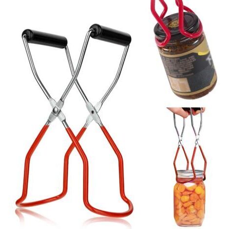 Pinces de Bocal,Clip Anti-Brûlure, Pince À Bocal, Pinces de Levage de Bocal en Conserve en Acier Inoxydable avec Poignée de Poignée Pour Bocaux à Conserves Chauds et Bocaux à Conserves (rouge) (1/5)