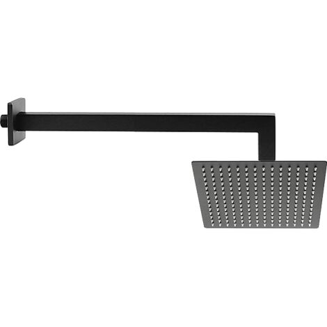Set soffione doccia quadro Jacuzzi da 25 cm in acciaio inox ultrapiatto e braccio doccia quadro da 35 cm nero opaco