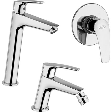 Set Rubinetti Jacuzzi per lavabo alto e bidet senza scarico e doccia incasso serie Lucente cromato