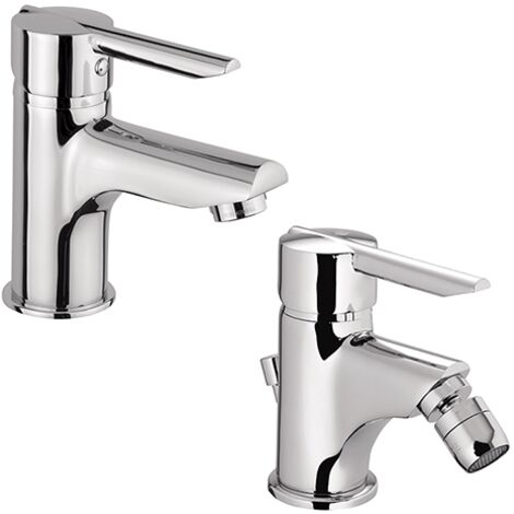 Set Rubinetti Piralla per lavabo e bidet con scarico automatico serie Serena cromato