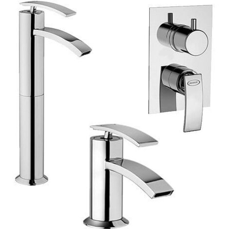 Set Rubinetti Jacuzzi per lavabo alto e bidet senza scarico e doccia incasso con deviatore serie Ray cromato (1/5)