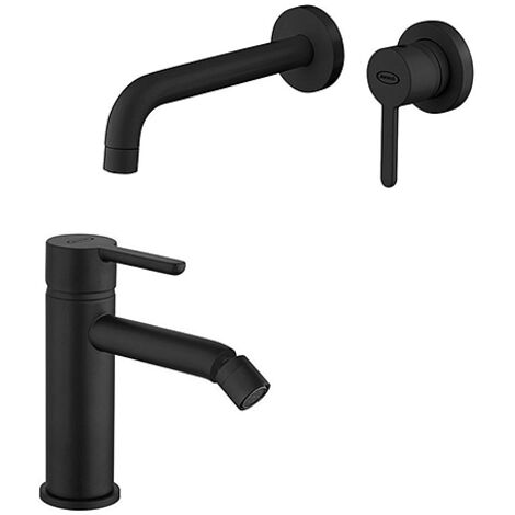 Set Rubinetti Jacuzzi per lavabo a parete e bidet senza scarico serie Sunset YO nero opaco
