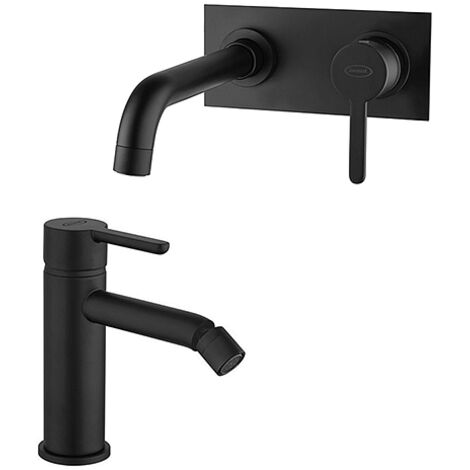 Set Rubinetti Jacuzzi per lavabo a parete con piastra e bidet senza scarico serie Sunset YO nero opaco