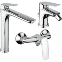 Set Rubinetti Piralla per lavabo alto e bidet con scarico automatico e doccia esterno serie Lago cromato