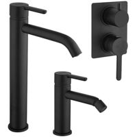 Set Rubinetti Jacuzzi per lavabo alto e bidet senza scarico e doccia incasso con deviatore serie Sunset YO nero opaco