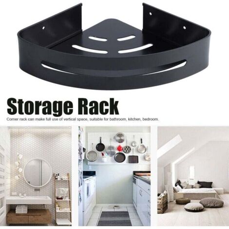 VOFANK Mensola Doccia Adesiva Mensola Bagno Senza Foratura con Porta Asciugamani e Gancio, Alluminio Mensola per Bagno e Cucina Nero 2 Pezzi