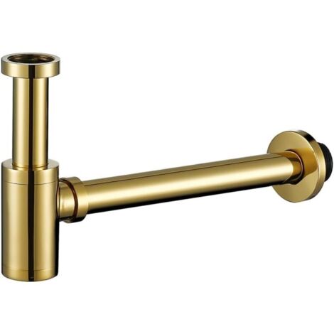 Sifone Lavabo Lusso Oro Ottone | Design Rettilineo | Adatto A Pilette Standard | Completo Di Guarnizioni