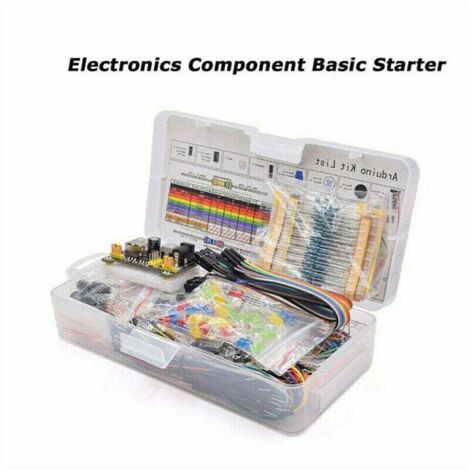 Assortimento di Componenti Elettronici Kit con Resistenze Condensatori Modulo di Alimentazione Breadboard Luci LED Ponticelli Potenziometro
