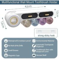 Portaspazzolino da parete con due distributori automatici di dentifricio, 8 portaspazzolino e 4 bicchieri magnetici