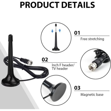 Antenna FM/DAB Telescopica Interna Con Base Magnetica | Cavo 3m E Adattatori Inclusi | Ricezione Chiara E Portatile