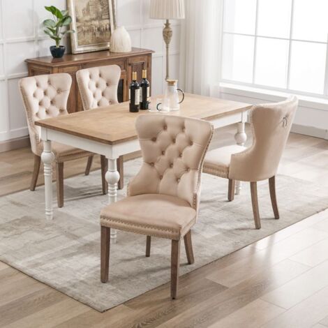 Chaises Salle à Manger - TANANT - Lot de 4 - Velours Beige - Pieds en Bois Massif - Style Scandinave (1/5)