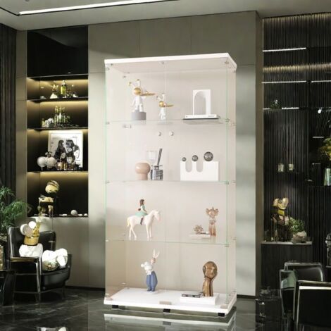 Vitrine en Verre - 2 portes et 4 étagères - Vitrine Armoire - Verre trempé - 80.5x36.3x164.3 cm - Blanc - Rangement - Salon,Cuisine