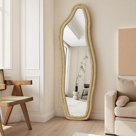 Miroir sur Pied - Organique - 160x50cm - Cadre en Velours - Forme Asymétrique