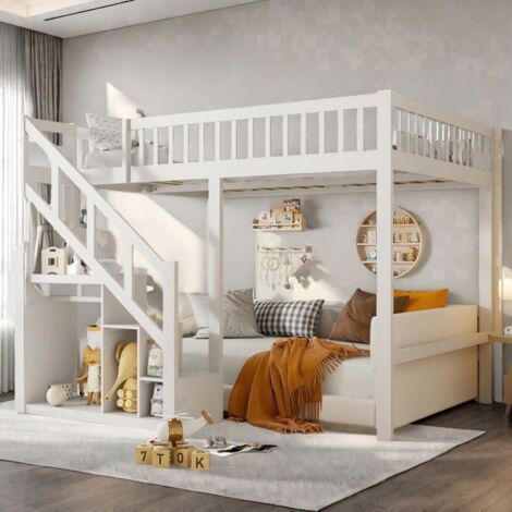 Lit Superposé Enfant 140x200 Cm - Avec échelle De Sécurité - Avec 1 Tiroir Avec Sommier A Lattes En Pin Blanc 96622152 Lit Superposé Enfant 140x200 Cm - Avec échelle De Sécurité - Avec 1 Tiroir Avec Sommier A Lattes En Pin Blanc 96622152