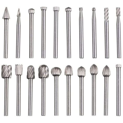 Set di 20 lime rotanti, lime in carburo, testine per lime rotanti HSS, utensile rotante, utensile rotante con gambo da 1/8" (3 mm) per smerigliatrici, lavorazione del legno, lucidatura dei metalli, in (1/4)