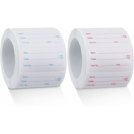 2 rotoli da 1000 pezzi di etichette solubili per alimenti in scatola, adesivi rimovibili per alimenti in scatola per la casa o il ristorante, rotanti, rosso e blu, 2550 mm