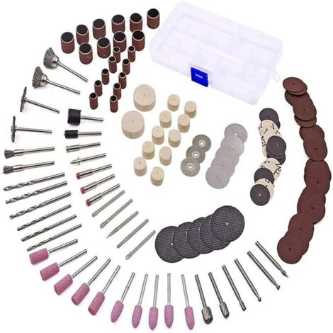 Set di accessori per utensili rotanti da 141 pezzi, accessori universali per taglio/lucidatura/foratura/levigatura/incisione e mini trapano per lavori fai da te (1/4)