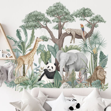 Adesivi murali per bambini - Decorazione cameretta neonati - Adesivi murali per bambini - Adesivo murale Animali africani - Adesivo murale Giungla gigante - 7465cm