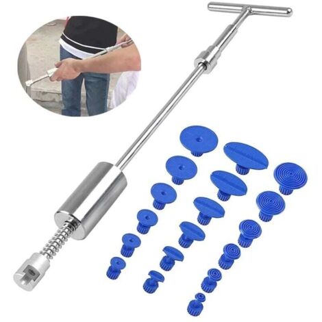 Kit di riparazione carrozzeria, estrattore ammaccature auto, attrezzo per riparazione ammaccature a T, kit di riparazione lamiera, martello scorrevole, martello invertito, estrattore di colla (19 pezz (1/4)